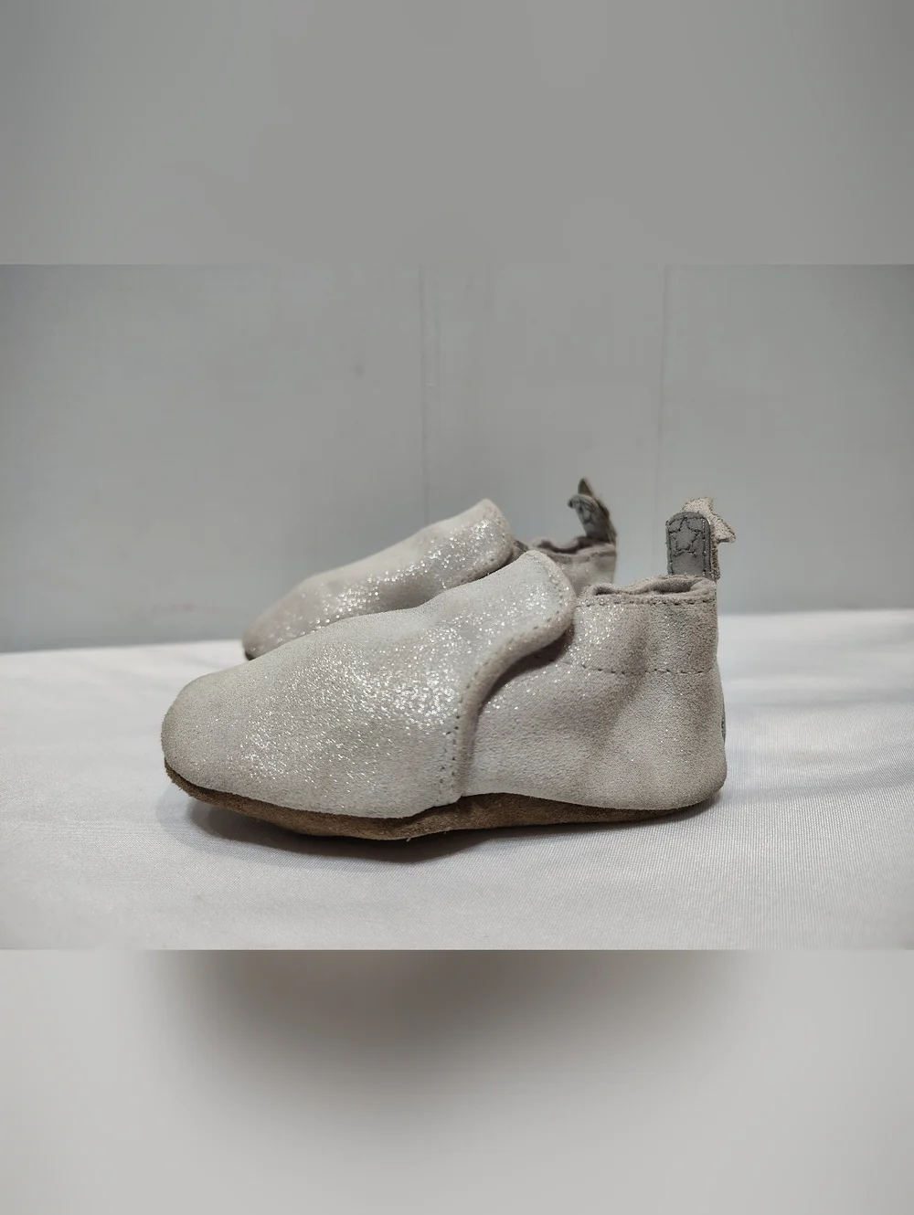 Robeez Baby Girls Silver Leather Soft Sole Shoes 6-12 Months Metallic Star